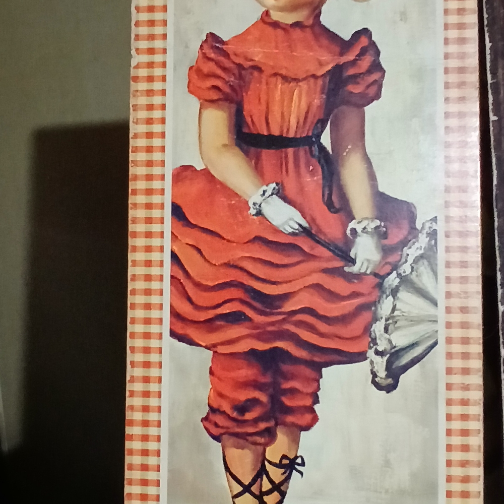 Vintage Red Ruffled Doll with Parasol Decor